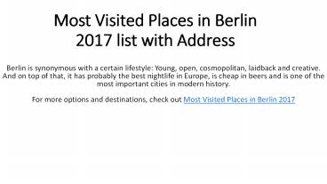 Most Visited Places in Berlin 2017 list with Address
