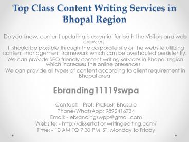 Top Class Content Writing Services in Bhopal Region