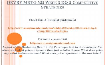 DEVRY MKTG 522 Week 3 DQ 2 Competitive Strategies