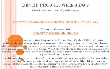 DEVRY PROJ 410 Week 3 DQ 2