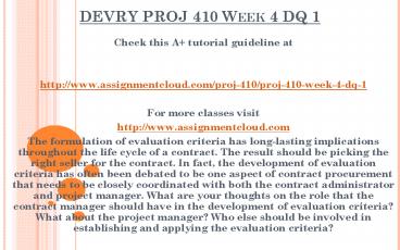 DEVRY PROJ 410 Week 4 DQ 1