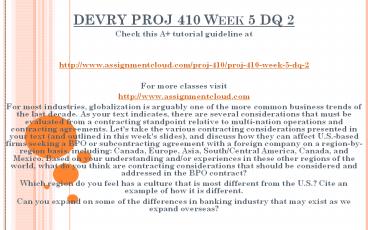 DEVRY PROJ 410 Week 5 DQ 2