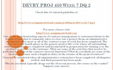DEVRY PROJ 410 Week 7 DQ 2