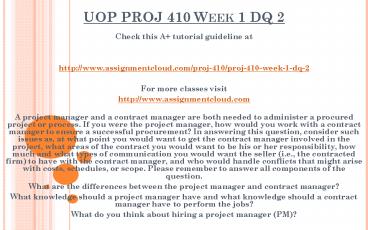 DEVRY PROJ 410 Week 1 DQ 2