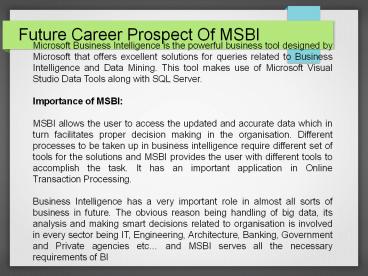 Future Career Prospect Of MSBI