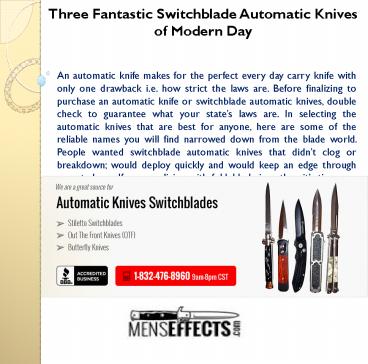 Three Fantastic Switchblade Automatic Knives of Modern Day