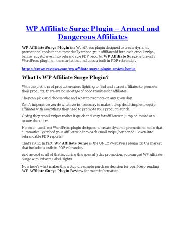 WP Affiliate Surge Plugin Review - WP Affiliate Surge Plugin DEMO & BONUS