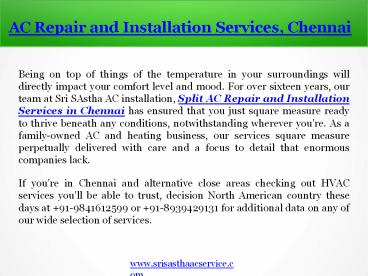 Split AC Repair and Installation Services in Chennai