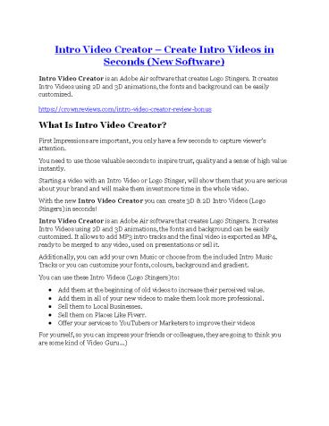 Intro Video Creator Review & GIANT bonus packs