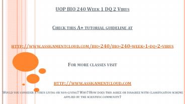 UOP BIO 240 Week 1 DQ 2 Virus