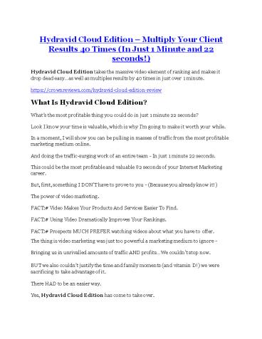 Hydravid Cloud Edition reviews and bonuses Hydravid Cloud Edition