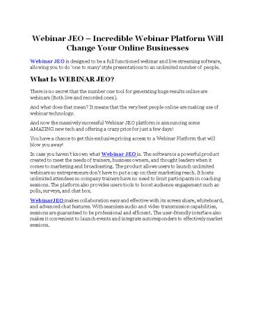 Webinar JEO review & massive +100 bonus items