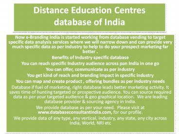 Distance Education Centres   database of India