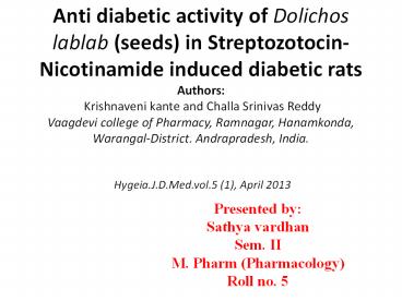 article of anti diabetic activity of dolichos lab lab