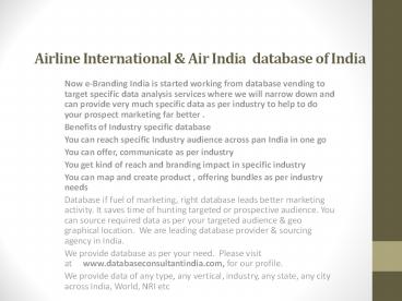 Airline International & Air India  database of India