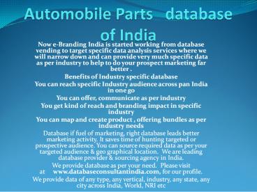 Automobile Parts   database of India