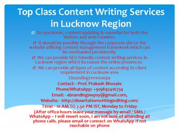 Top Class Content Writing Services in Lucknow Regio