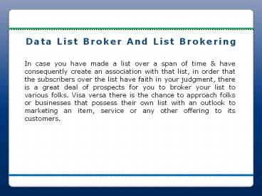 Data List Broker And List Brokering