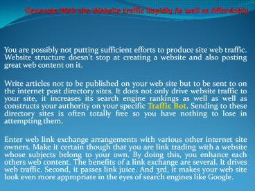 Generate Web site Website traffic Rapidly As well as Affordably