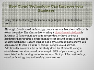 How Cloud Technology Can Improve your Business