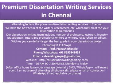 Premium Dissertation Writing Services in Chennai