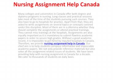 Nursing Assignment Help in Canada by Expert Writer of MyAssignmenthelp.com