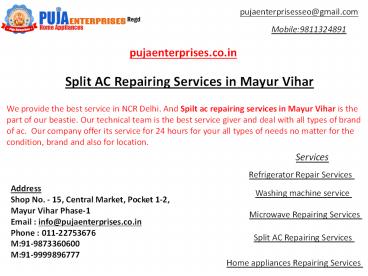 Split AC Repairing Services in Mayur Vihar