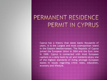 Permanent Residence Permit in Cyprus