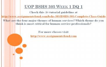 UOP BSHS 305 Week 1 DQ 1