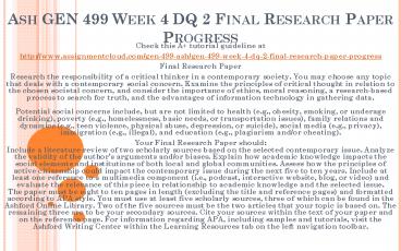 PPT – Ash GEN 499 Week 4 DQ 2 Final Research Paper Progress PowerPoint ...