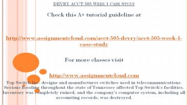 DEVRY ACCT 505 Week 1 Case Study