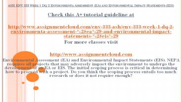 ASH ENV 333 Week 1 DQ 2 Environmenta Assessment