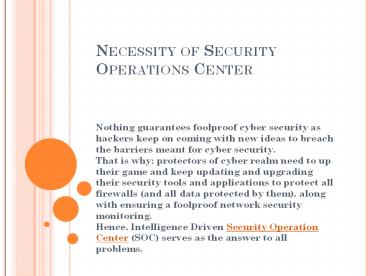 Necessity of Security Operations Center