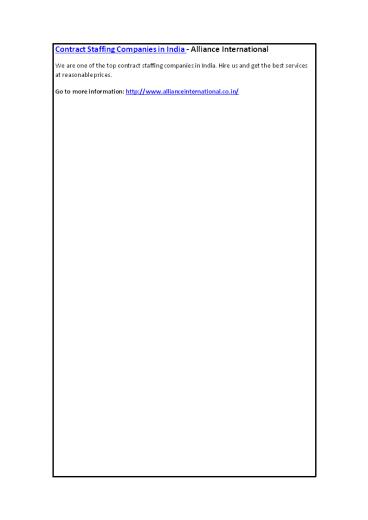 Contract Staffing Companies in India - Alliance International