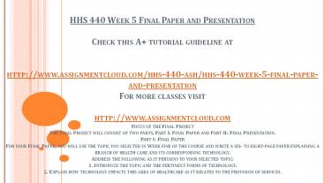 HHS 440 Week 5 Final Paper and Presentation