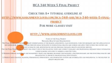 HCA 340 Week 5 Final Project