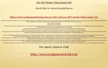 AshACC 407 Week 5 Final Paper FAS