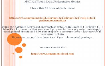 MGT 322 Week 5 DQ 2 Performance Metrics