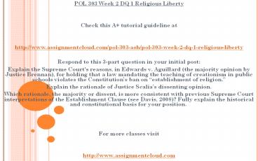 POL 303 Week 2 DQ 1 Religious Liberty