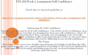 PSY 302 Week 1 Assignment Self Confidence