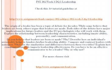 PSY 302 Week 3 DQ 1 Leadership