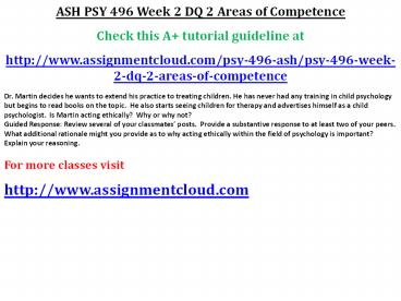 PSY 496 Week 2 DQ 2 Areas of Competence