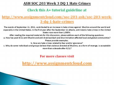 SOC 203 Week 3 DQ 1 Hate Crimes