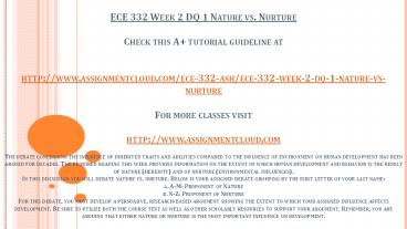 ECE 332 Week 2 DQ 1 Nature vs. Nurture
