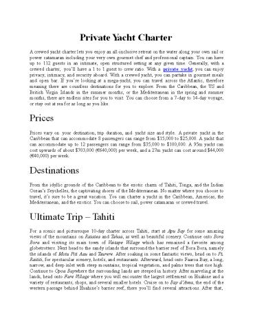 Private Yacht Charter