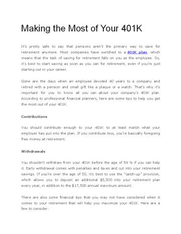 Making the Most of Your 401K