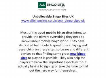 Unbelievable Bingo Sites UK