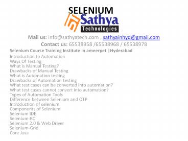 Selenium Course Training Institute in ameerpet |Hyderabad