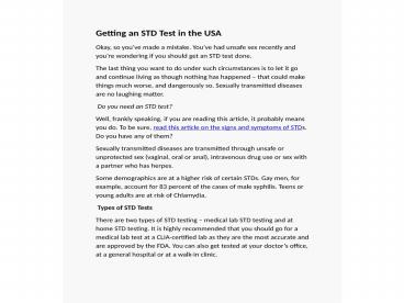 PPT – Getting an STD Test in the USA PowerPoint presentation | free to ...