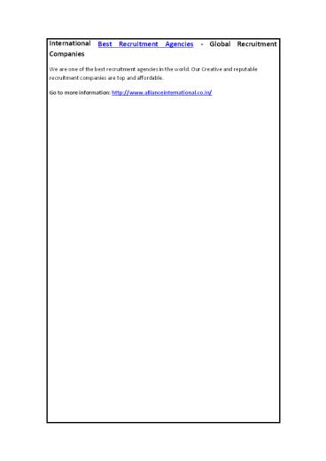 International Best Recruitment Agencies - Global Recruitment Companies